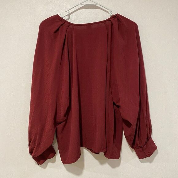 Old Navy Women’s Large Burgundy Button Front Blouse Long Sleeve V-Neck - Picture 2 of 4